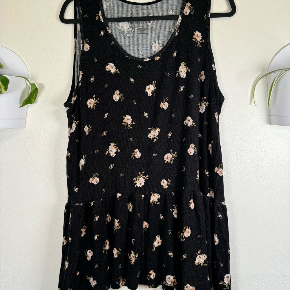 Latched Mama Ribbed Babydoll Sleeveless Nursing top Black Roses